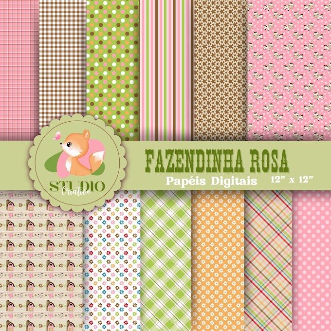 Baixe Grátis o Kit Digital Fazendinha Rosa: 10 Papéis Digitais Para Decorações Encantadoras