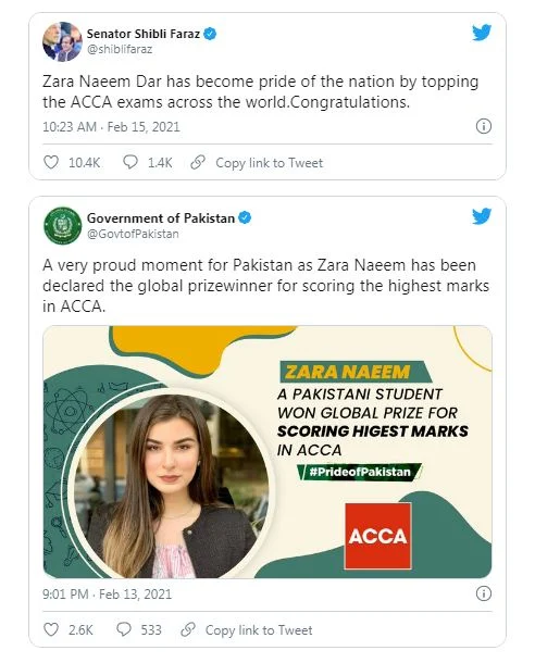 Senator Shibli Faraz / Government of Pakistan greet Pak student