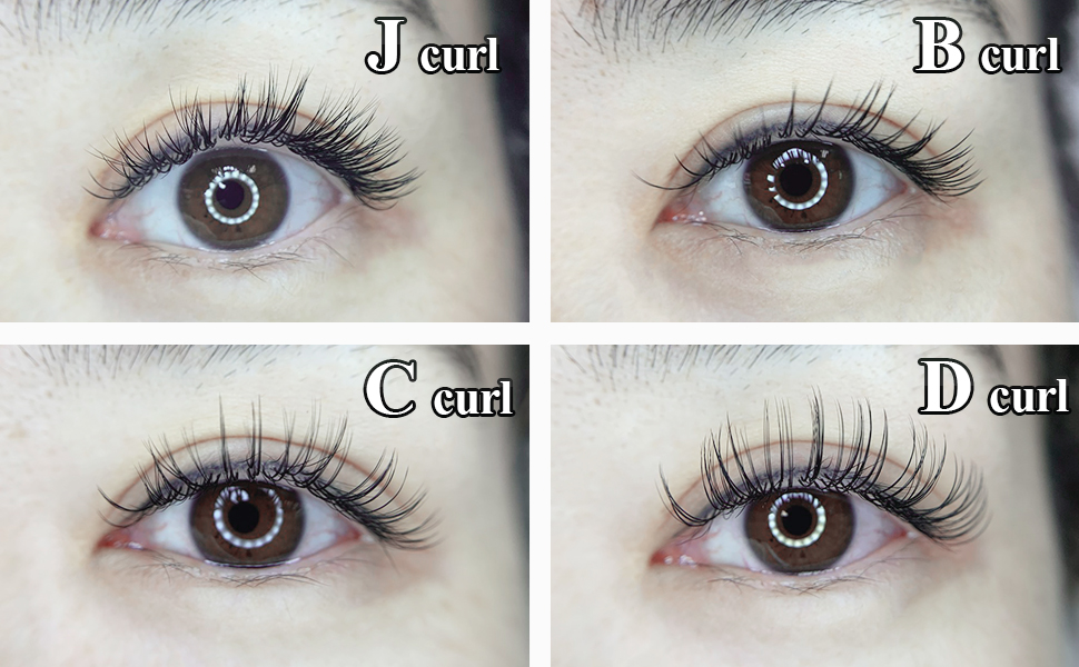 What are typical eyelash extension curls?