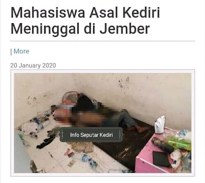 Menurut dia, kronologi meninggalnya korban masih belum diketahui. Karena beberapa saksi masih belum diminta keterangan oleh pihak kepolisian.  “Sekarang, mayat korban dilarikan ke RSUD dr Soebandi Jember untuk dilakukan visum,” ujar dia.  Dia meminta untuk bersabar menunggu hasil pemeriksaan.  “Nanti kami sampaikan kalau sudah ada pemeriksaan,” ujar dia