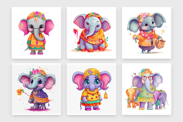 Colorful elephant standing bundle design free download