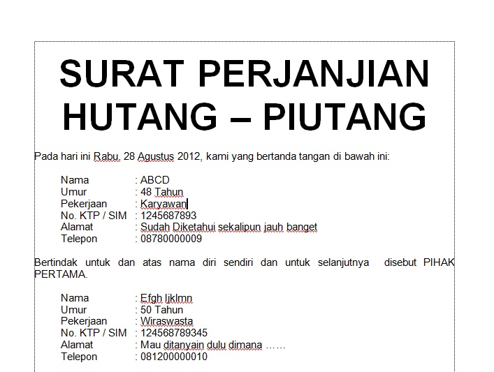 Contoh Format Surat Perjanjian Hutang  Share The Knownledge