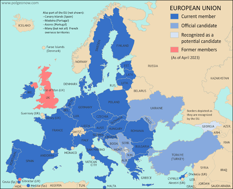 Map of the European Union (EU) and prospective member countries