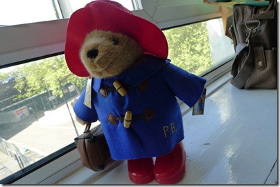 Paddington Bear: duffle coat x wellington boots x brown P.B. suitcase