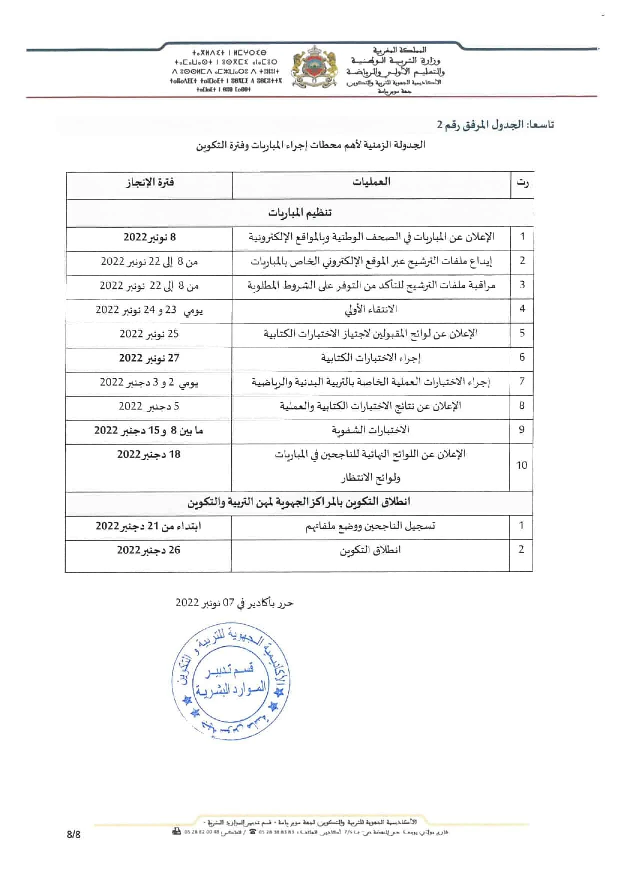 الإعلان عن مباراة التعليم 2022