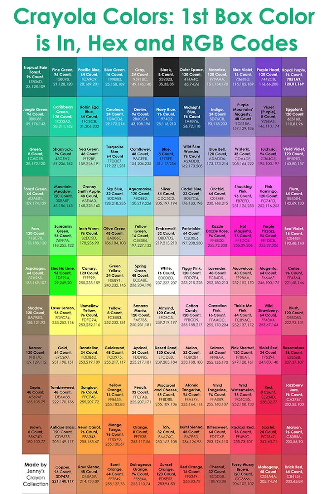 Complete List of Current Crayola Crayon Colors Jenny's Crayon Collection