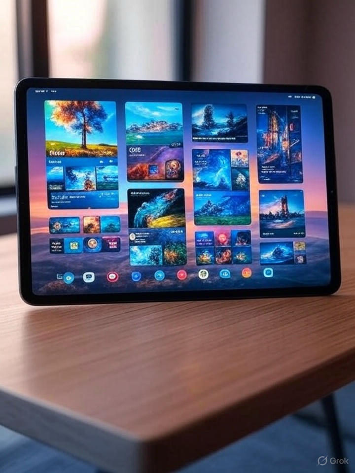 A Galaxy Tab S10 running One UI 8, showcasing desktop windowing and an HDR screenshot in the Gallery app.