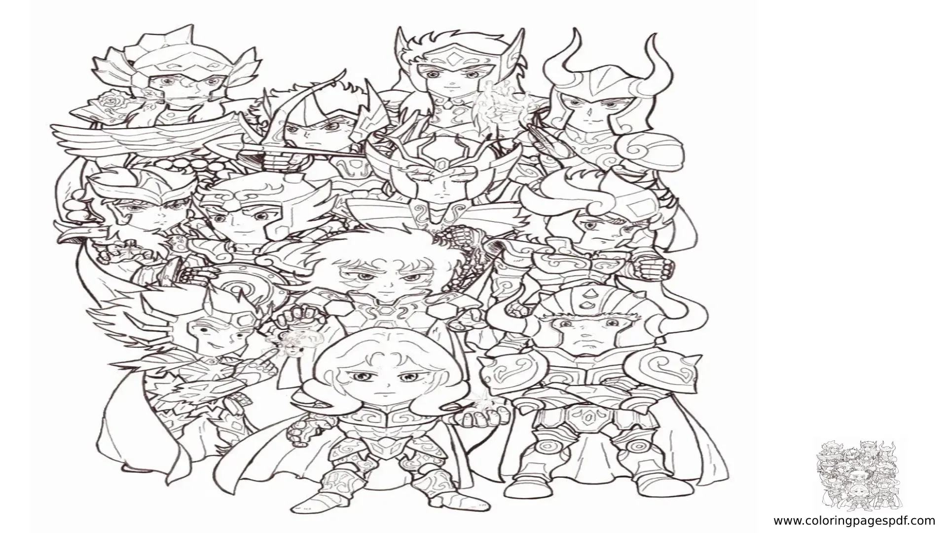 Coloring Page Of Chibi Saint Seiya Characters