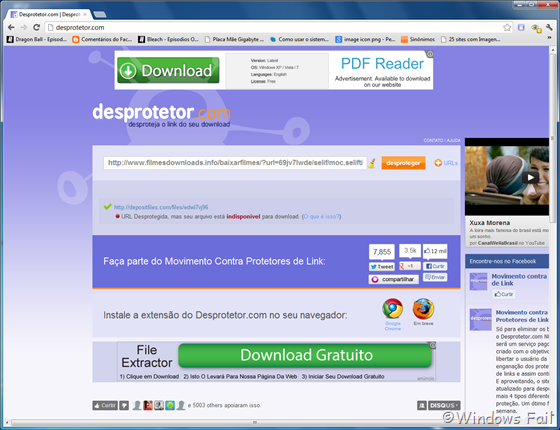 Desprotetor.com avisa se o arquivo na URL desprotegida está ou não disponível para download