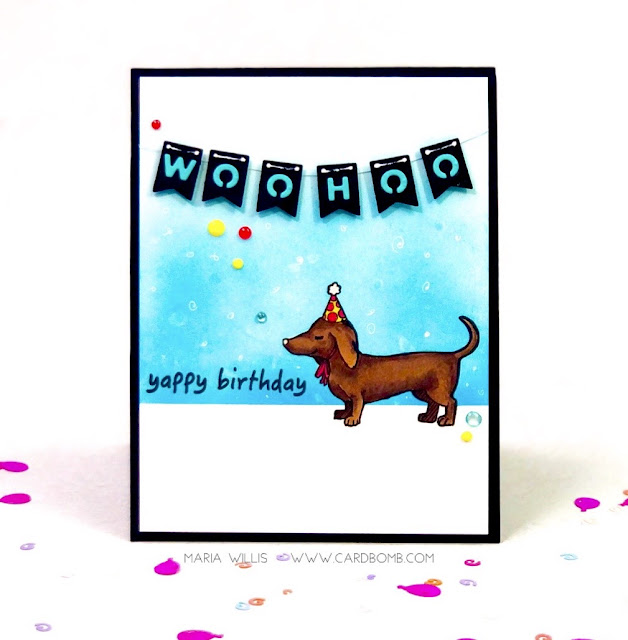 #cardbomb, #mariawillis, #heroarts, #mymonthyhero, #cards, #stamp, #ink, #paper, #papercraft, #color, #dog, #happybirthday, #art, #copics, #copicmarkers, 