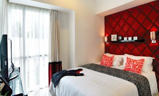 Monochrome Bedroom Design with Red Touch