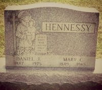 The grave marker of Daniel Hennessy and his wife Mary