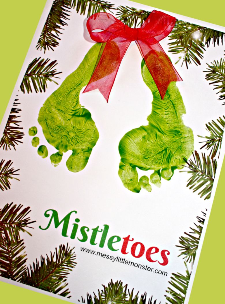 Mistletoe footprint art - Christmas footprint craft