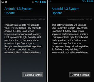 Google Android 4.3 update for HTC One, Galaxy S 4 Google Play Edition