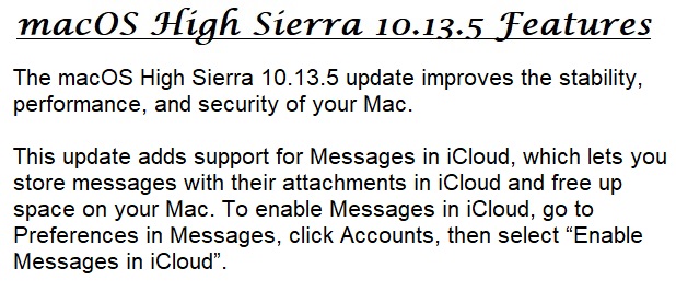 macOS High Sierra 10.13.5 Features