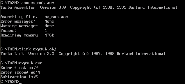 how to subtract two numbers in assembly language, subtraction of two numbers in assembly language