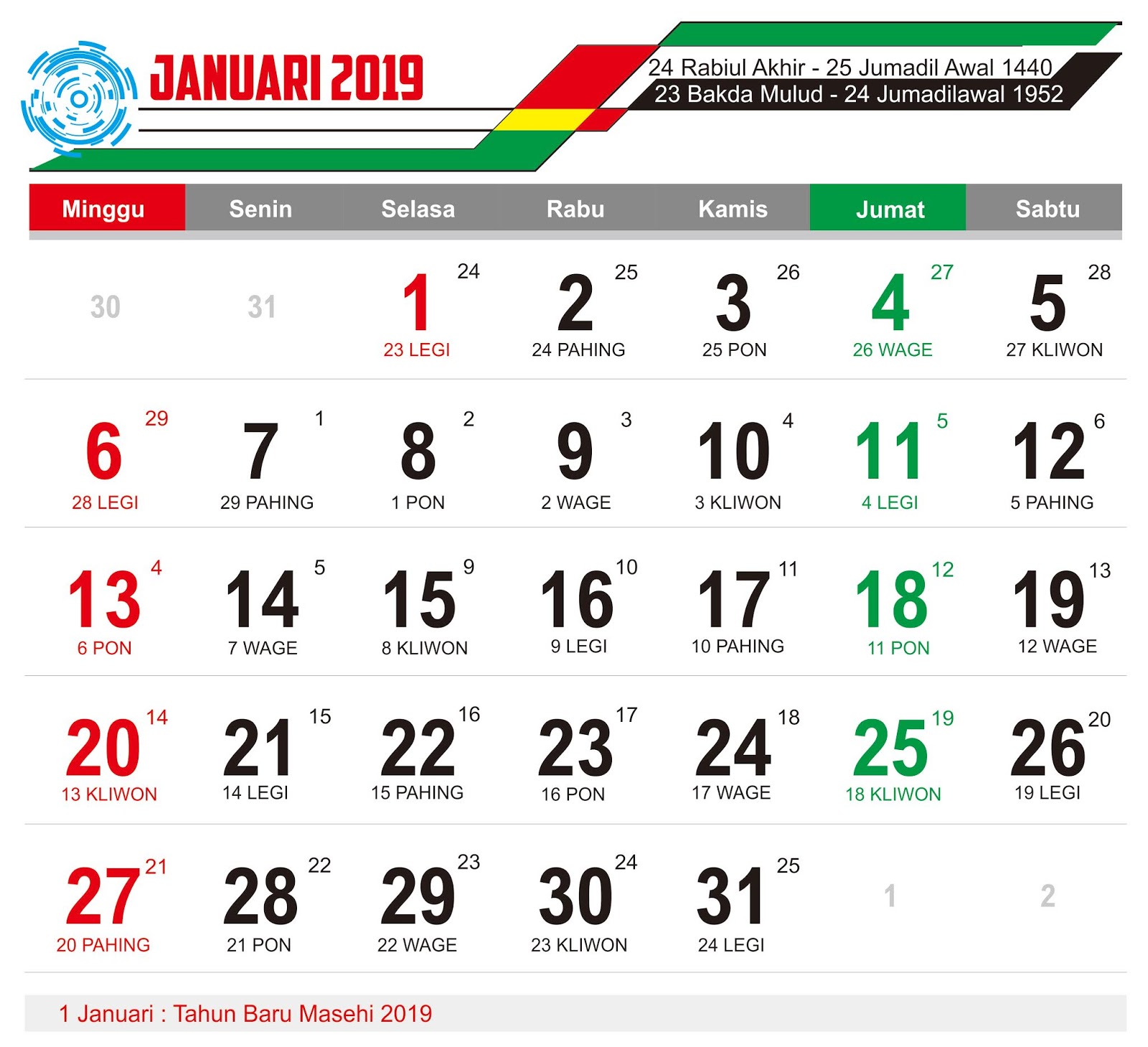 Download Master Kalender Tahun 2019 Lengkap Cdr Dan Jpeg Serta File