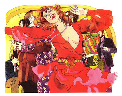 1970s illustration of wild party-girl