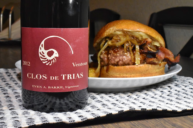 Clos de Trias Ventoux with Bacon-Cheddar-Teriyaki Burger. Recipe by Nicole Ruiz Hudson. Photo by Greg Hudson.