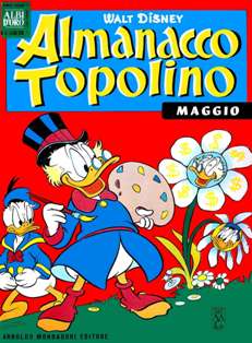 Almanacco Topolino 77 - Maggio 1963 | ISSN 1123-878X | CBR 215 dpi | Mensile | Fumetti | Universo Disney
L'Almanacco Topolino iniziò ad essere pubblicato nel 1957 come continuazione degli Albi d'Oro, una rivista che proponeva, alternativamente, storie tratte dall'universo Disney e storie non-Disney.
Nei primi anni trenta, con il nome di Albi d'Oro, la testata Almanacco Topolino venne utilizzata per pubblicare albi speciali, stagionali o annuali come nella moda statunitense. Dall'ottobre del 1956 la testata ha affiancato e poi sostituito la serie degli Albi d'Oro, divenuto semplicemente una piccola dicitura in un quadratino in alto a sinistra.
Sull'Almanacco Topolino venivano preferibilmente pubblicati fumetti stranieri, principalmente a causa del suo formato più ampio che consentiva di pubblicare le storie tipicamente a quattro strisce dell'estero senza rimontarle o ridurle in dimensioni. Alcuni anni più tardi, nel gennaio del 1970, venne adottata una nuova numerazione, partendo dal 157, ovvero contando i numeri usciti dal gennaio 1957 in poi, che diventa così il primo numero ufficiale della serie. Fino al dicembre 1981, la rivista aveva la caratteristica di essere stampata alternando due pagine a colori e due in bianco e nero: dal mese seguente divenne invece interamente a colori.
Dal gennaio 1985 la rivista ha assunto un formato ridotto e ha cambiato il suo nome in Mega Almanacco e successivamente in Mega 2000 e in Mega 3000 (dal 2000). Nel corso degli anni novanta ha iniziato a presentare al pubblico anche storie danesi e brasiliane, oltre a quelle statunitensi e olandesi.
L'Almanacco Topolino è stato ripreso nel corso dell'aprile 1999 come trimestrale: presentava le ristampe delle più illustri storie mai pubblicate sulla prima serie. Si è conclusa con il numero 13 del marzo 2002.
Buona parte delle storie classiche apparse sulla prima serie della rivista sono ristampate sulla testata Le Imperdibili, che si avvale delle copertine di Marco Rota. Anche questa serie ha chiuso i battenti, con il numero 33 del settembre 2007.
La rivista ha avuto questi titoli:
- Albi d'Oro: inizia come settimanale, presentando anche storie non-Disney, quindi diventa mensile con storie solo Disney fino al dicembre 1956;
- Almanacco Topolino: dal gennaio 1957 fino al dicembre 1984;
- Mega Almanacco: partito con il numero 337, nel gennaio 1985;
- Mega 2000: partito dal numero 424, nell'aprile del 1992;
- Mega 3000: partito dal numero 521, nel maggio 2000;
- Mega: partito con il numero 596 ad agosto 2006, e terminato con il numero 613 a gennaio 2008.
Tutte queste serie sono da considerarsi un'unica collana in virtù della numerazione continua.