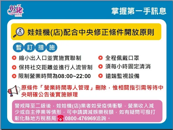 彰化疫情8/11零確診 住宿型長照機構可探親、娃娃機有條件開放