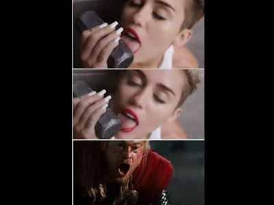 Comparte este meme donde Miley Cyrus esta en dudosa escena con el dios Thor