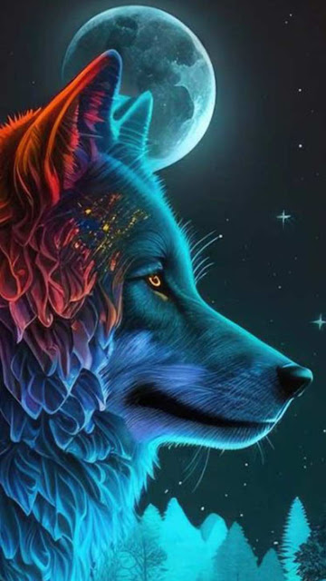 Fantasy Wolf and Moon Fantasy iPhone Wallpaper