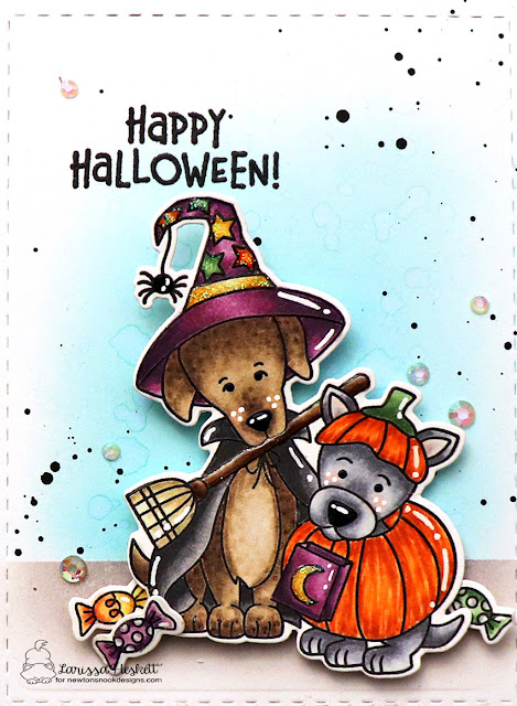 Happy Howl-oween Card by Larissa Heskett | Happy Howl-oween Stamp Set, Halloween Trio Stamp Set, and Frames & Flags Die Set by Newton's Nook Designs #newtonsnook #handmade