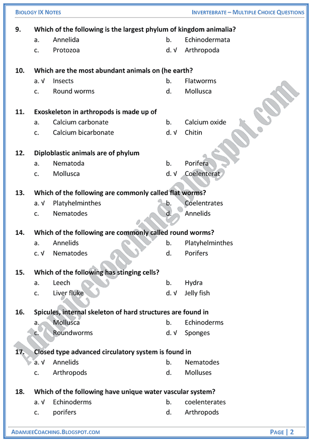 invertebrata-multiple-choice-questions-biology-notes-for-class-9th