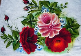 pintura em tecido pano de prato rosas