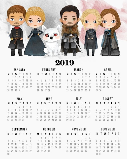 Calendario 2019 de Juego de Tronos para Imprimir Gratis. 