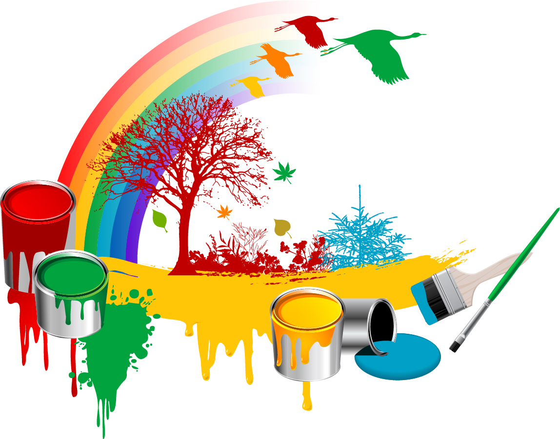 Free Vector がらくた素材庫 ペンキで描く虹の背景 Plant Bucket Tree Geese Vector Rainbow イラスト 素材