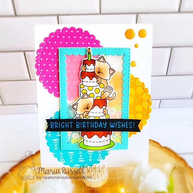 Cat Birthday Card by Maria Russell | Newton's Birthday Delights Stamp Set, Birthday Meows Paper Pad, Circle Frames Die Set, Birthday Greetings Hot Foil Plates and Banner Duo Die Set by Newton's Nook Designs #newtonsnook #handmade