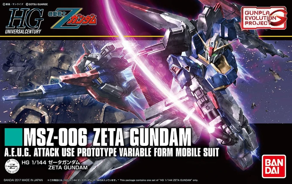 Carátula de la caja HGUC MSZ-006 Zeta Gundam del Gundam Evolution Project