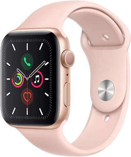 Apple Watch Series 5 (GPS, 44MM) - Gold Aluminum Case with Pink Sand Sport Band (Renewed)