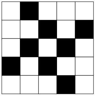 Afigura abaixo mostra um tabuleiro 5 x 5 formado por 25 quadrados pretos ou brancos. Observe que esse tabuleiro não se altera quando girado de 90º.