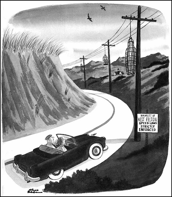 Charles Addams cartoon Speed Laws Strictly Enforced