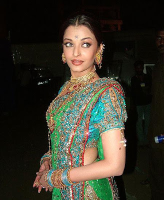 Aishwarya rai in designer saree with Spaghetti strap blouse.