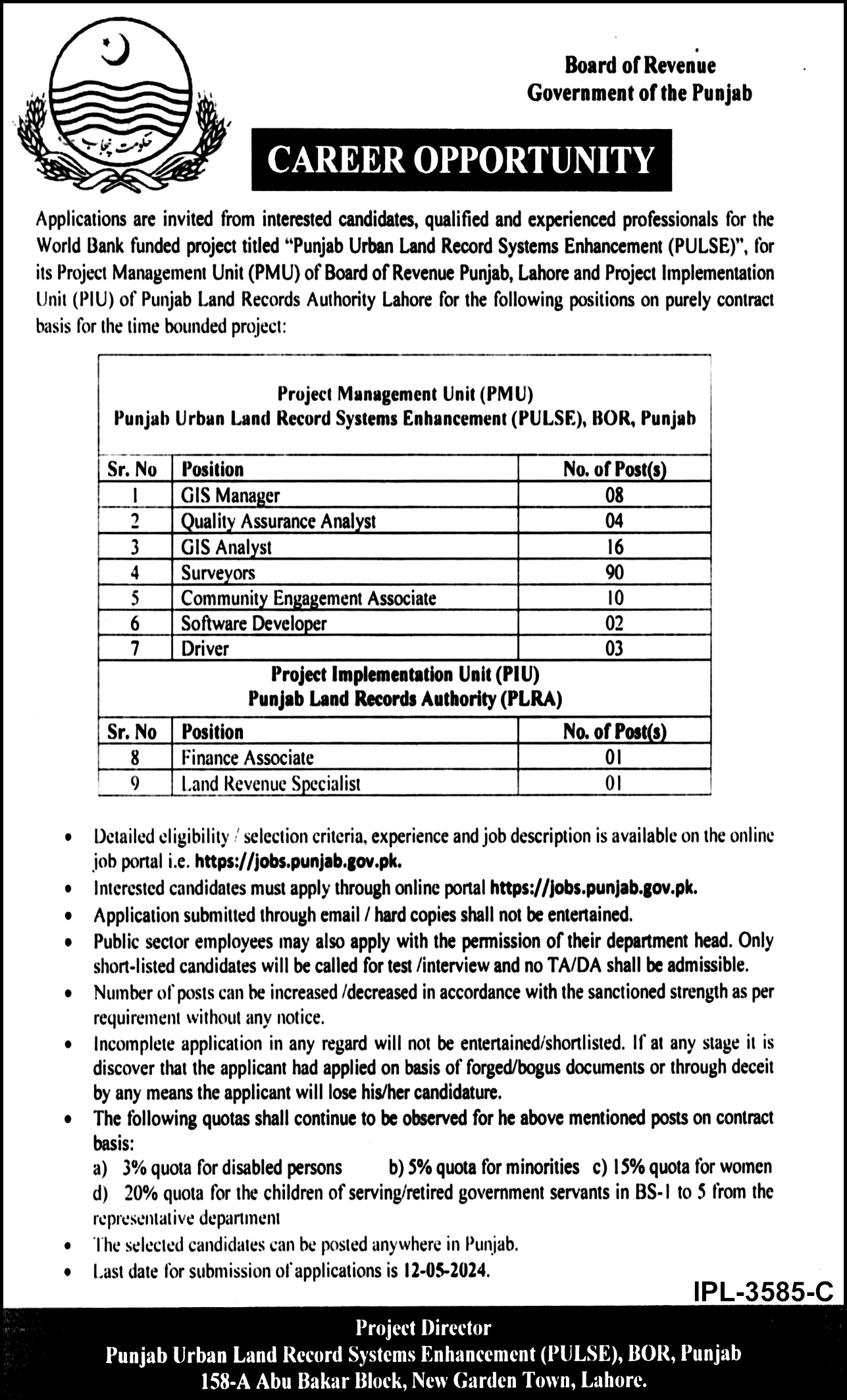 Board of Revenue Jobs In Lahore 2024