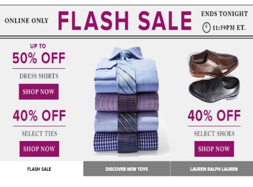 Hudson's Bay Flash Sale Up To 50% Off Men's Dress Shirts + 40% Off Ties & Shoes