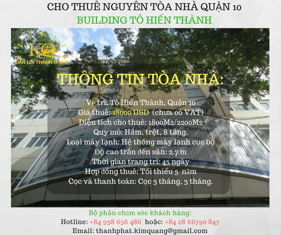 Cho thuê nguyên tòa nhà quận 10 Building Tô Hiến Thành