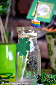 shamrock party, milk bottles, st pattys day decor