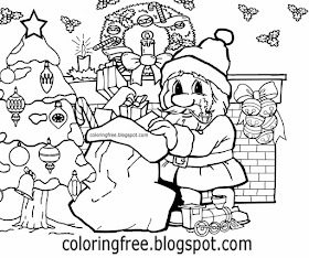 Original tree home simple but creative merry Christmas Santa Claus drawing for teenage kids coloring