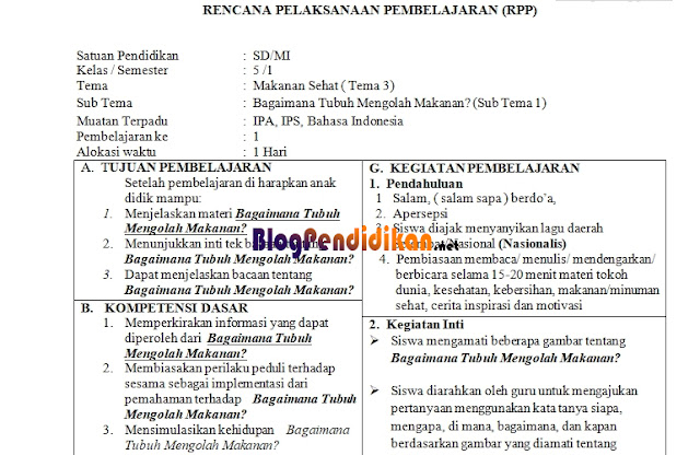 RPP 1 Lembar Terbaru Semester Ganjil Untuk SD Kelas 1, 2, 3, 4, 5 dan 6