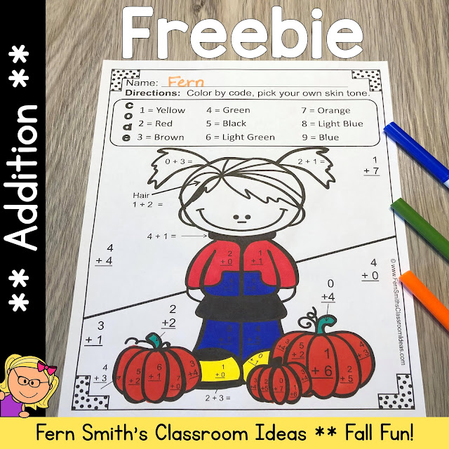 Click Here to Download This Fall Color by Number Addition Freebie for Your Classroom Today!