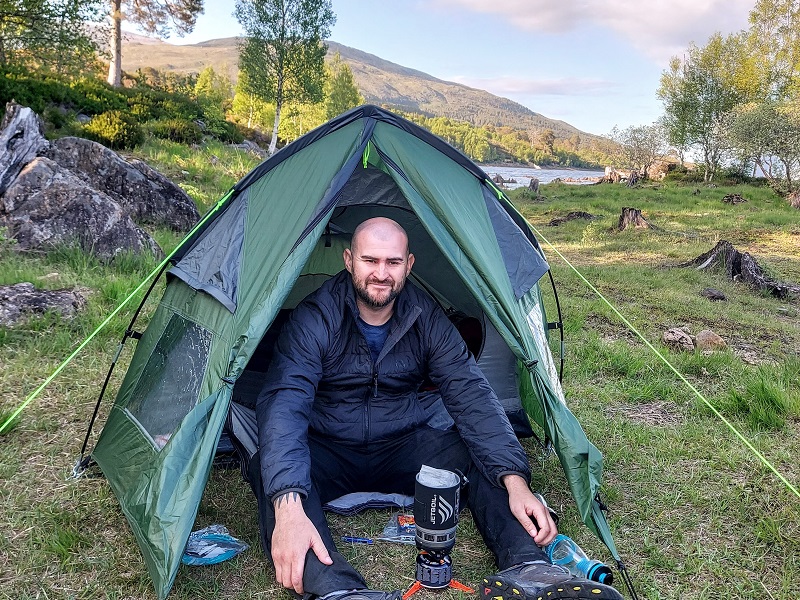 Boiling rice in the jetboil outside our tent, day 2 of the AKW