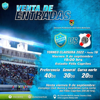 Venta de Entradas Aurora vs Nacional Potosi