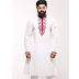 Men's Cotton Punjabi - White Red Block Print