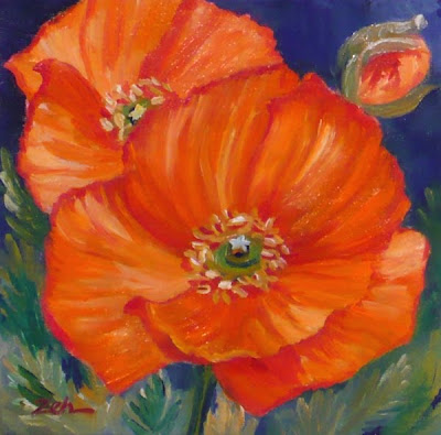 Orange Poppies oil painting by Janet Zeh