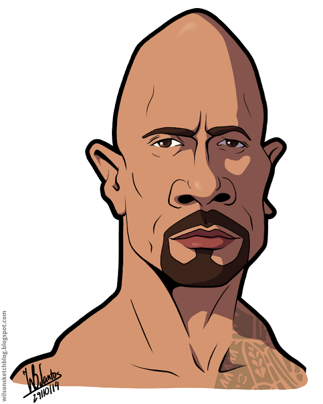 Cartoon caricature of Dwayne Johnson - The Rock.